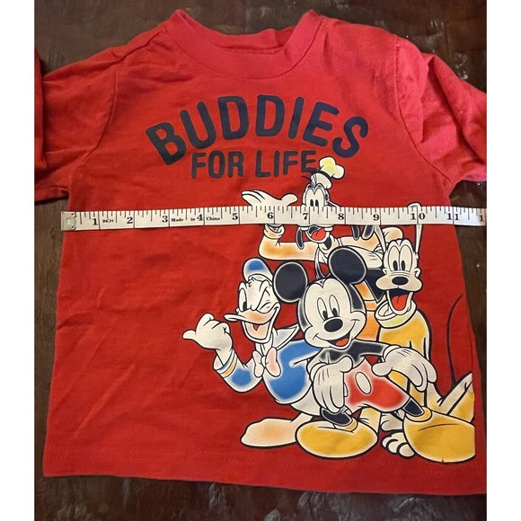 Disney Jr Boys 2T Top Long Sleeve Buddies For Life Red Mickey Mouse Goofy - Picture 3 of 5